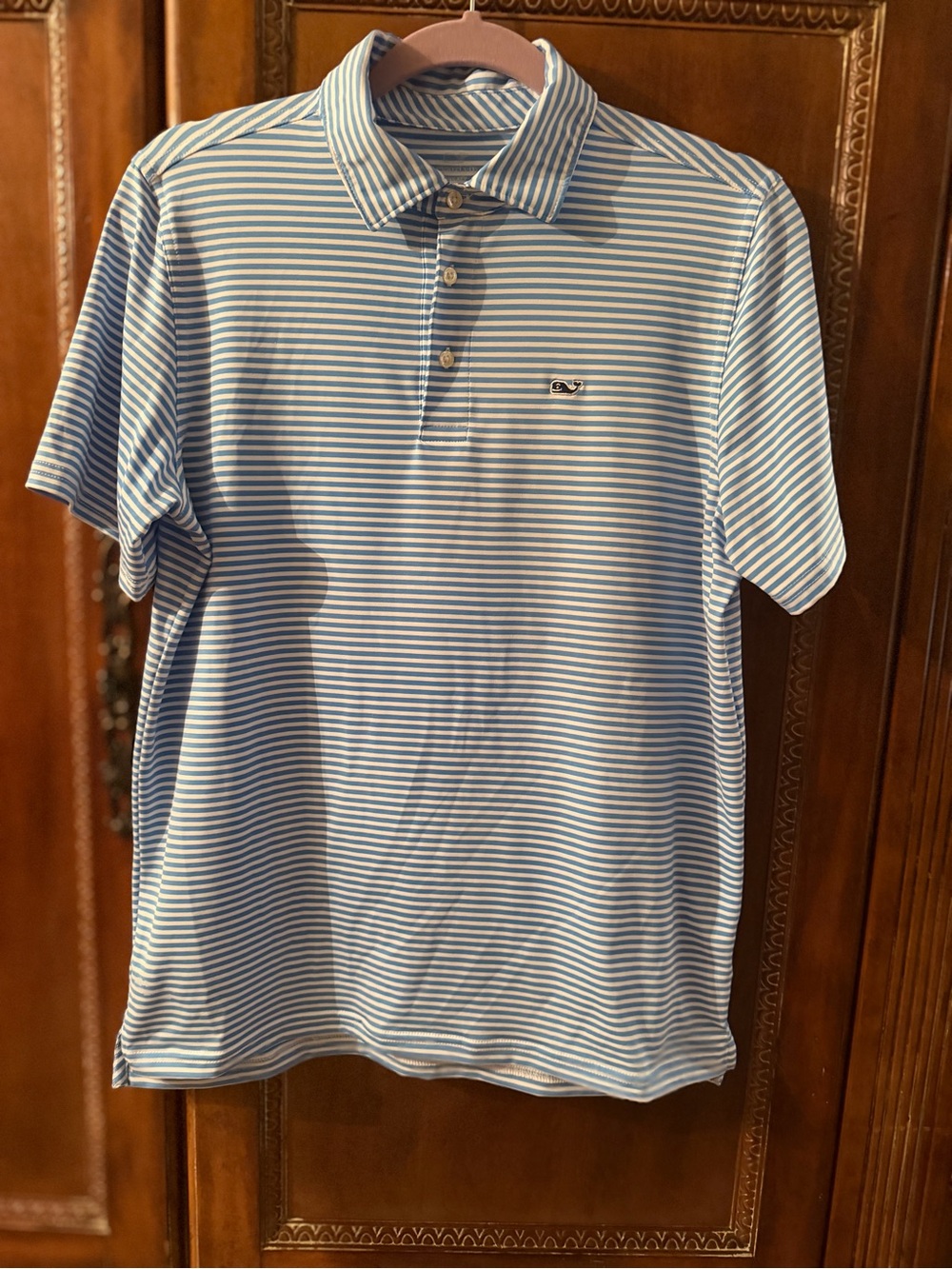 Vineyard Vines Men’s Light Blue and White Striped Polo